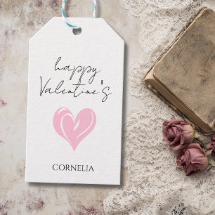 Minimalist Bubblegum Heart   Happy Valentines Name Gift Tags