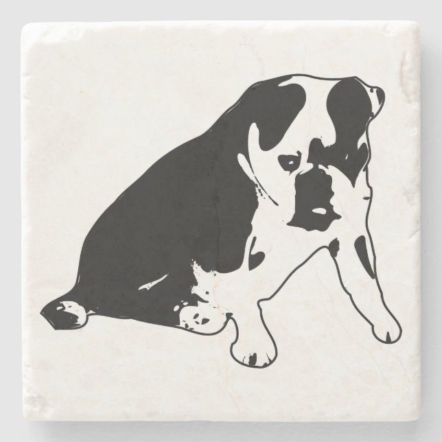 Minimalist Bulldog Silhouette Black and White Art Stone Coaster (Front)