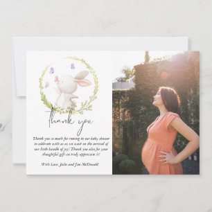 Minimalist Bunny and Butterflies Baby Shower Photo Thank You Card