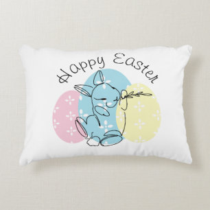 Minimalist Bunny Line Art Easter Eggs Spring Decorative Cushion