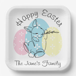 Minimalist Bunny Line Art Easter Eggs Spring    Paper Plate