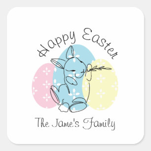 Minimalist Bunny Line Art Easter Eggs Spring   Square Sticker