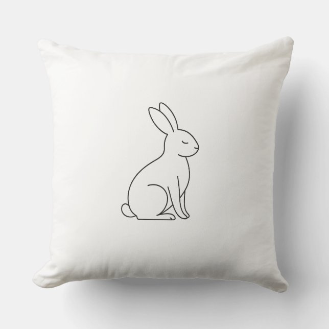  Minimalist Bunny Line Art Throw Pillow – Cute Rab (Front)