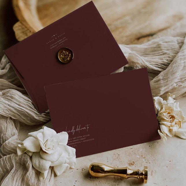 Minimalist Burgundy A7 5x7 Wedding Invitation  Envelope (Minimalist Burgundy A7 5x7 Wedding Invitation Envelope)