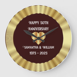 Minimalist Burgundy And Gold Wedding Anniversary Large Clock