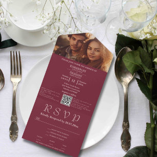 Minimalist Burgundy Blush Pink Photo QR Code Email All In One Invitation