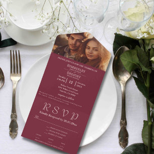 Minimalist Burgundy Blush Pink Text Photo Website All In One Invitation