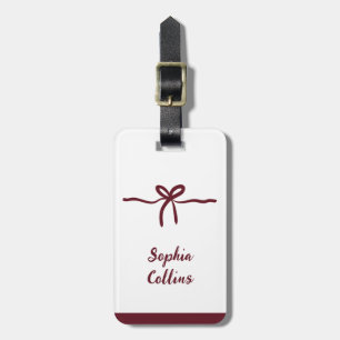 Minimalist Burgundy Bridesmaid Name Bow Travel  Luggage Tag