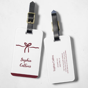 Minimalist Burgundy Bridesmaid Name Bow Travel Luggage Tag