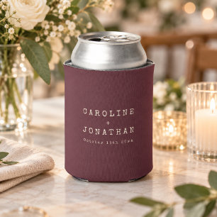 Minimalist Burgundy Custom Names Wedding Favour Can Cooler