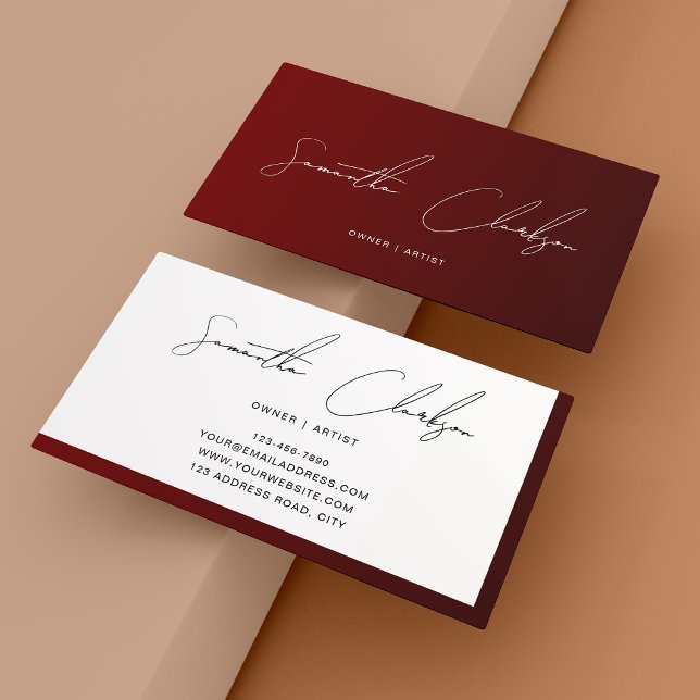Minimalist Burgundy Dark Red Handwritten Script Business Card (Creator Uploaded)