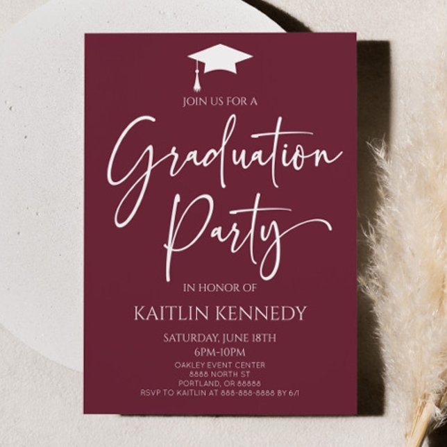Minimalist Burgundy Elegant Graduation Party Invitation (Creator Uploaded)