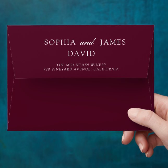 Minimalist Burgundy Elegant Wedding Envelope (Hand)