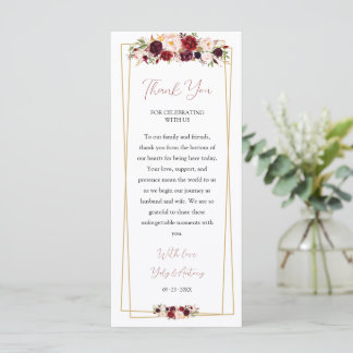 Minimalist Burgundy Floral Thanks Table Card