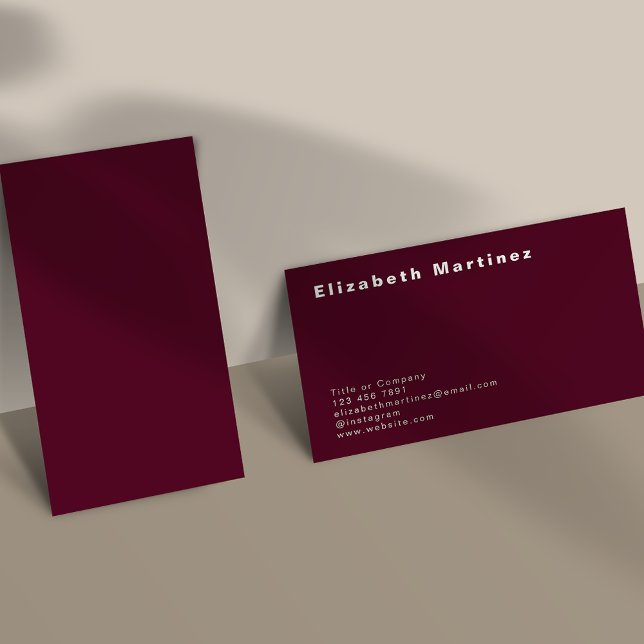 Minimalist Burgundy Front and Back Personalised Business Card (Creator Uploaded)