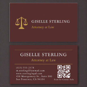 Minimalist Burgundy Gold Lawyer Professional Business Card