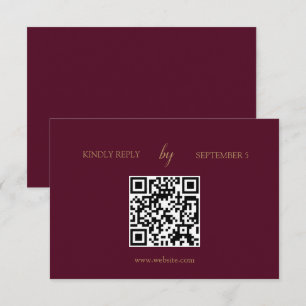 Minimalist Burgundy Gold QR Code Wedding RSVP Card