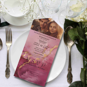 Minimalist Burgundy Gold Watercolor Photo Website All In One Invitation