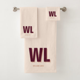 Minimalist Burgundy Pink Personalised Monogram Bath Towel Set