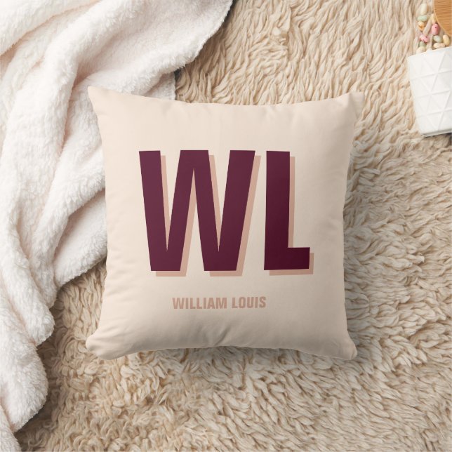 Minimalist Burgundy Pink Personalised Monogram  Cushion (Blanket)