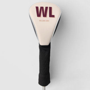 Minimalist Burgundy Pink Personalised Monogram Golf Head Cover