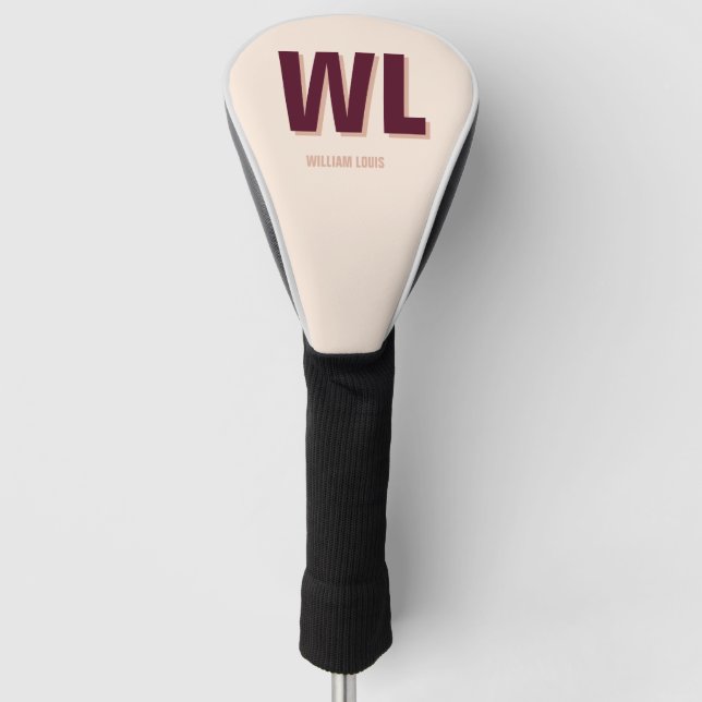 Minimalist Burgundy Pink Personalised Monogram  Golf Head Cover (Front)
