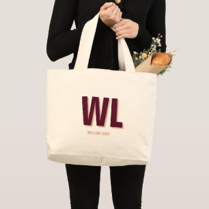 Minimalist Burgundy Pink Personalised Monogram Large Tote Bag