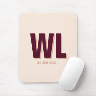 Minimalist Burgundy Pink Personalised Monogram Mouse Pad
