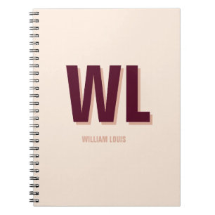 Minimalist Burgundy Pink Personalised Monogram Notebook