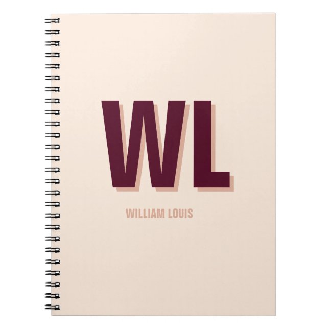 Minimalist Burgundy Pink Personalised Monogram  Notebook (Front)