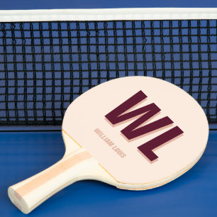 Minimalist Burgundy Pink Personalised Monogram Ping Pong Paddle