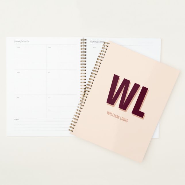 Minimalist Burgundy Pink Personalised Monogram  Planner (Display)