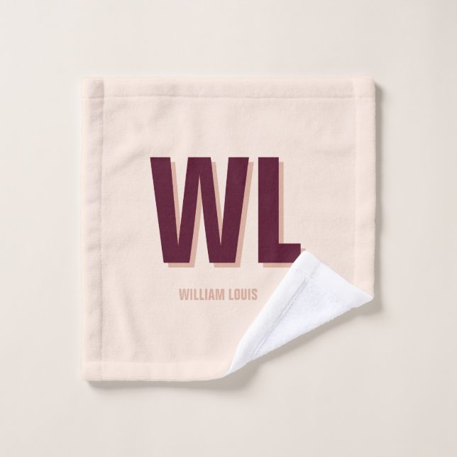 Minimalist Burgundy Pink Personalised Monogram  Wash Cloth (Wash Cloth)