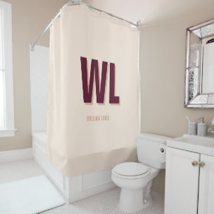 Minimalist Burgundy Pink Personalized Monogram  Shower Curtain