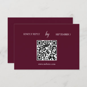 Minimalist Burgundy QR Code Wedding RSVP Card