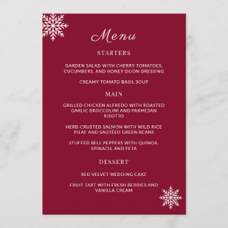Minimalist Burgundy Red Wedding Table Menu Cards