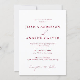 Minimalist Burgundy Red & White Simple Wedding Invitation
