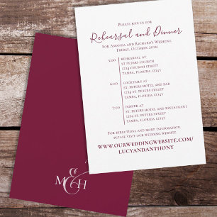 Minimalist Burgundy Rehearsal Dinner Timeline  Invitation