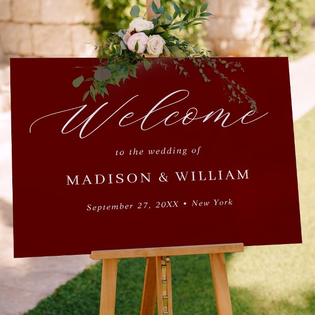 Minimalist Burgundy Script Wedding Welcome Sign (Creator Uploaded)
