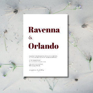 Minimalist Burgundy Simple Modern Wedding Invitation