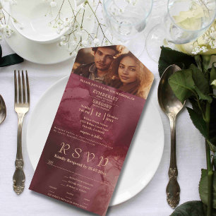 Minimalist Burgundy Watercolor Gold Photo Website All In One Invitation