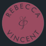 Minimalist Burgundy Wedding Personalized Names Classic Round Sticker<br><div class="desc">These personalized neutral thank you wedding stickers are a beautiful addition to any wedding celebration. These customizable stickers are designed to add a personal touch to your wedding favors or thank you gifts. They come in various shapes and sizes. These stickers can also be used to label items like invitations,...</div>