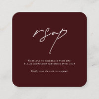 Minimalist Burgundy Wedding RSVP Card with QR Code