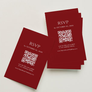 Minimalist Burgundy Wedding RSVP QR Code Enclosure Card