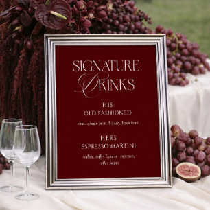 Minimalist Burgundy Wedding Signature Drinks Poster