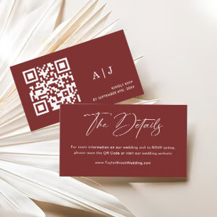 Minimalist  Burgundy Wedding Website Enclosure Card