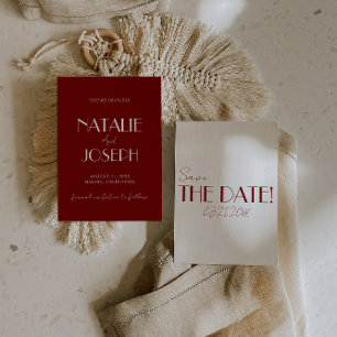 Minimalist Burgundy Whimsical Retro Wedding Save The Date