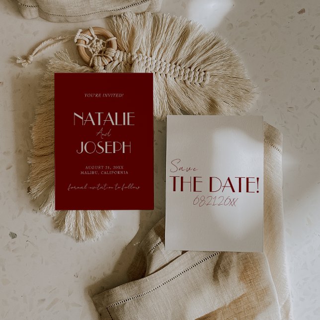 Minimalist Burgundy Whimsical Retro Wedding Save The Date (Creator Uploaded)