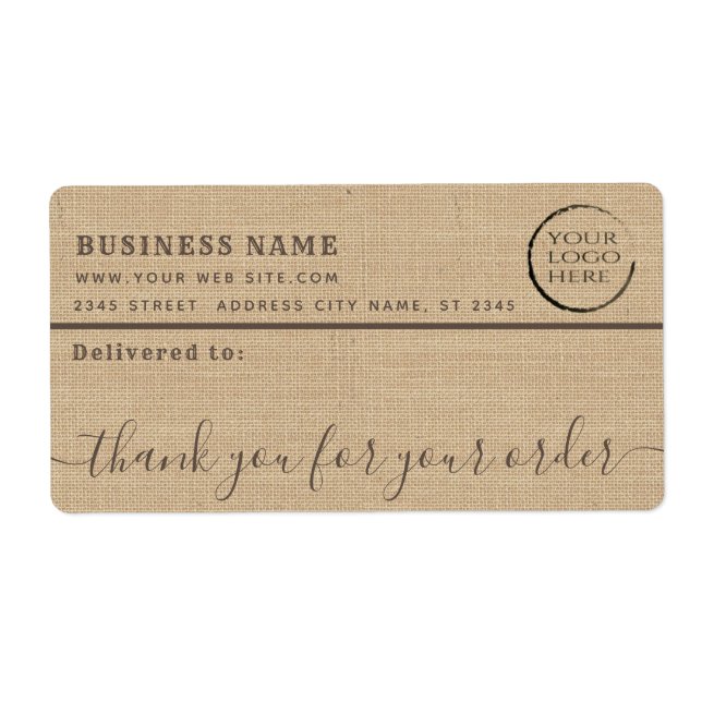 Minimalist burlap thank you business mailing label (Front)