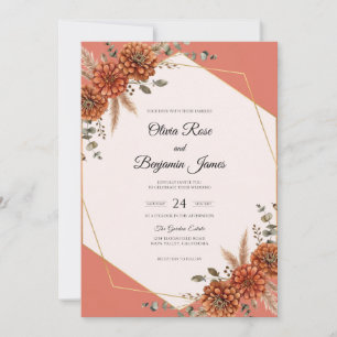 Minimalist Burnt Orange Dahlia Wedding Invitation
